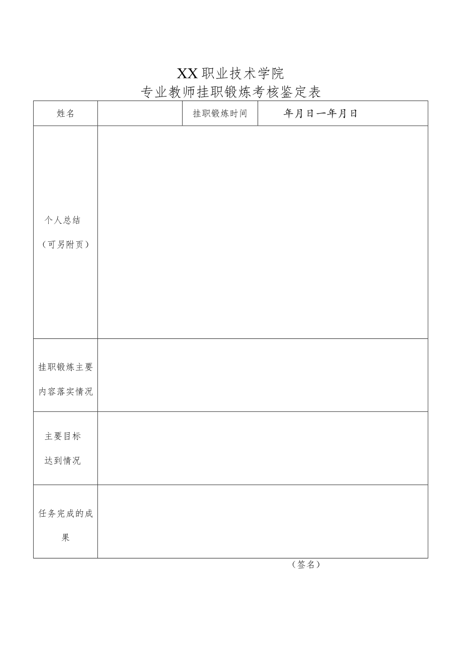 XX职业技术学院专业教师挂职锻炼考核鉴定表.docx_第1页