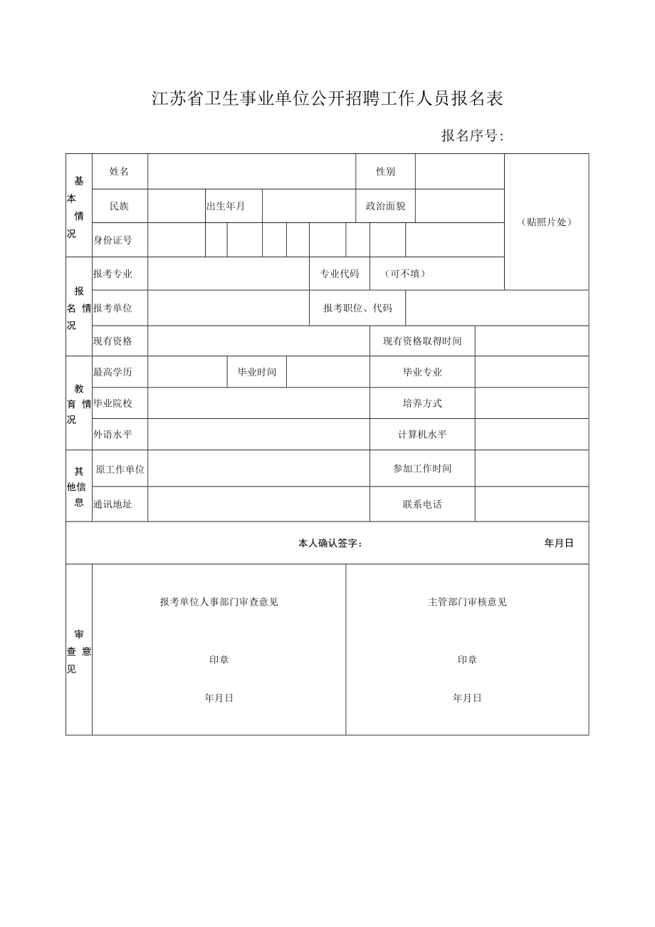 江苏省卫生事业单位公开招聘人员报名表.docx_第1页