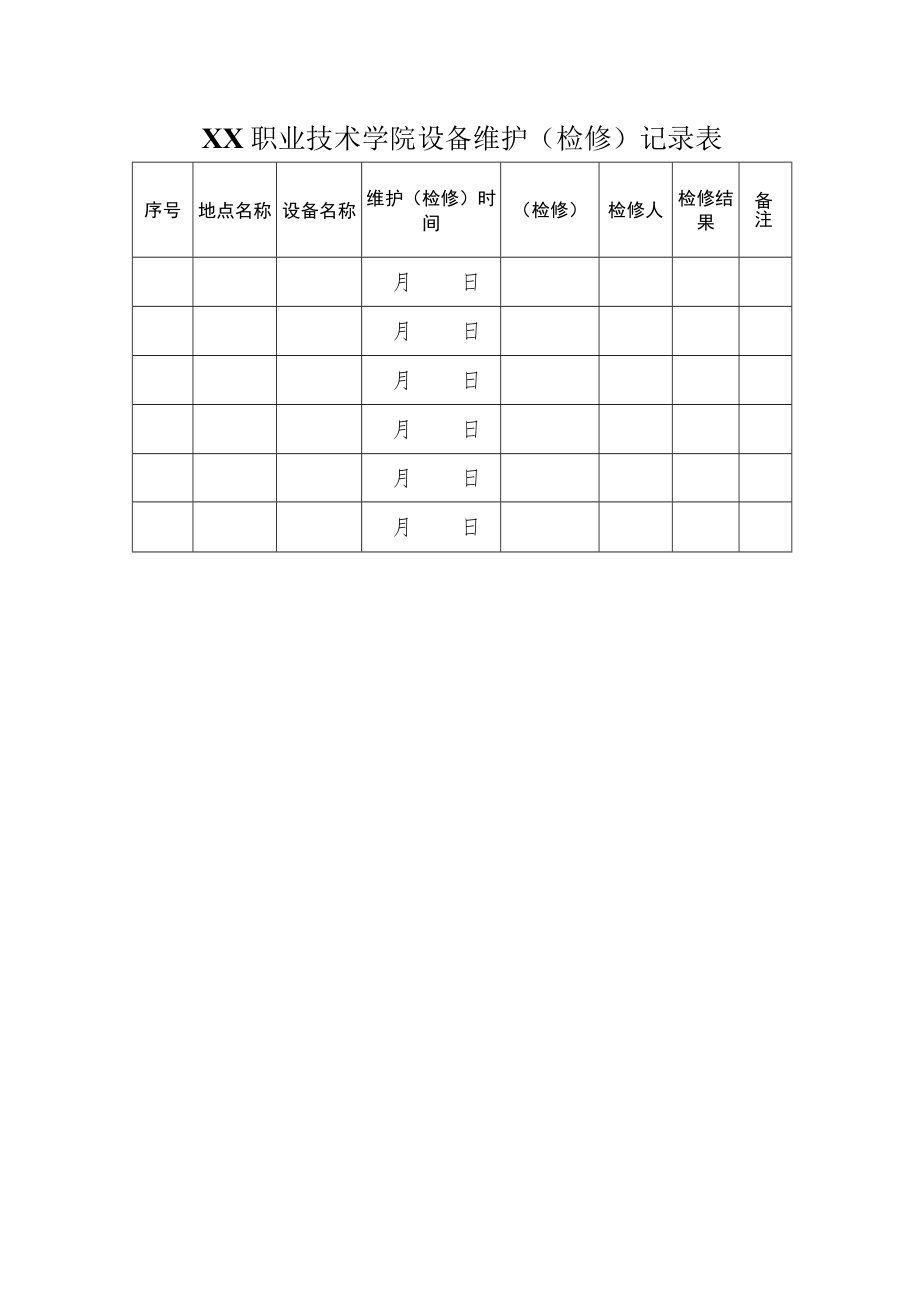 XX职业技术学院设备维修申请表、维修记录表.docx_第2页