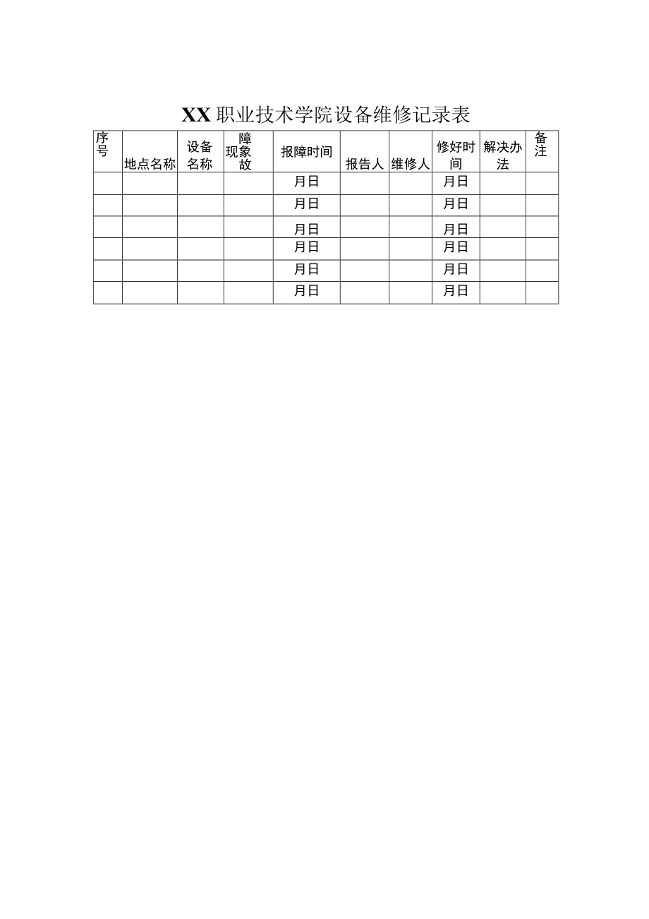 XX职业技术学院设备维修申请表、维修记录表.docx_第3页