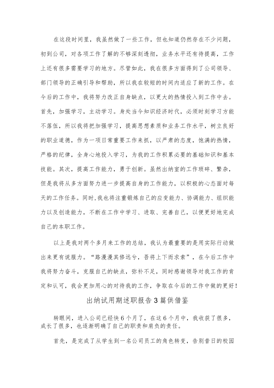 出纳试用期述职报告3篇供借鉴.docx_第2页