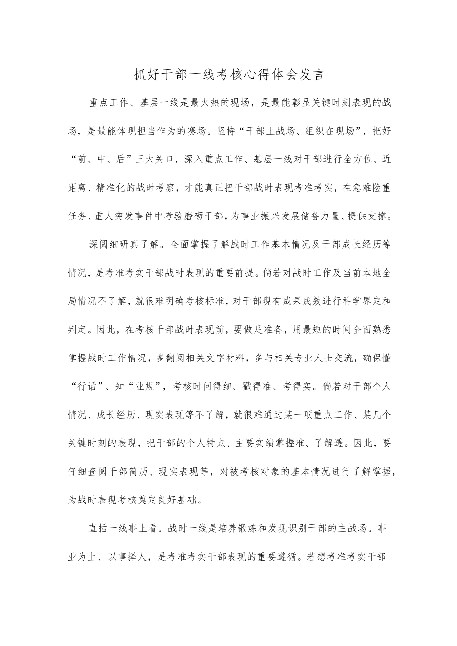 抓好干部一线考核心得体会发言.docx_第1页