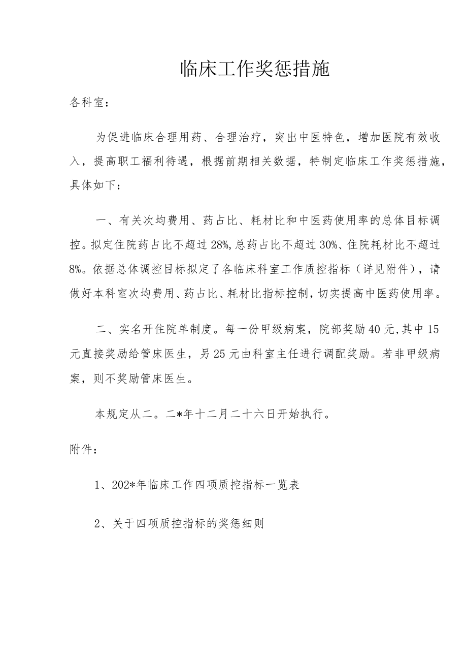 医院临床工作奖惩措施.docx_第1页