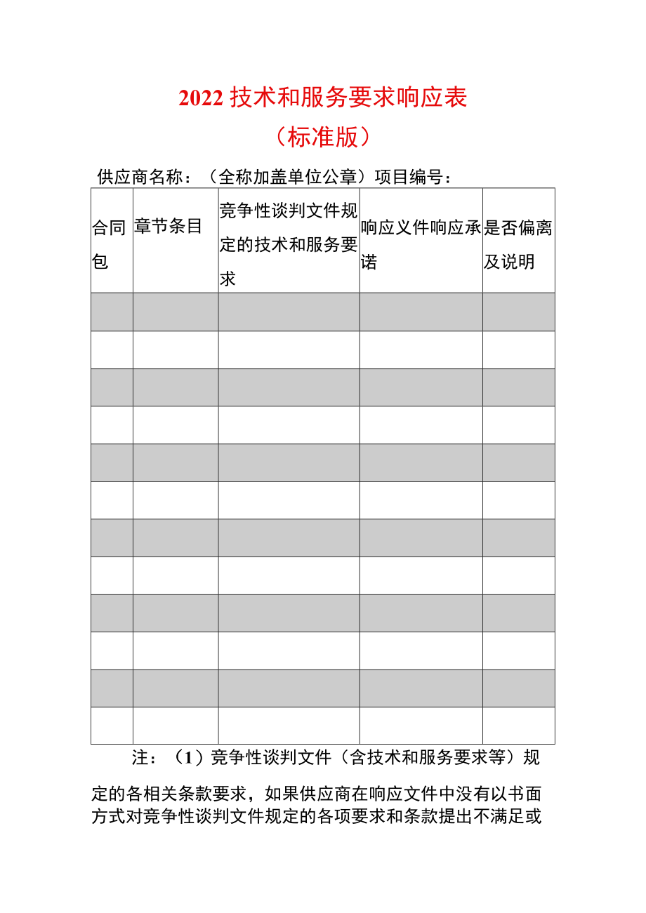 2022技术和服务要求响应表（标准版）.docx_第1页