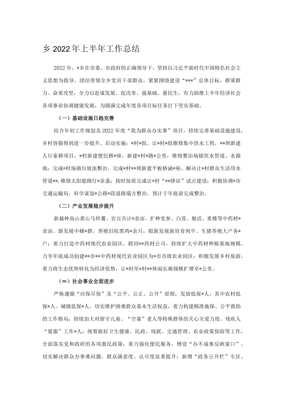 乡2022年上半年工作总结.docx_第1页