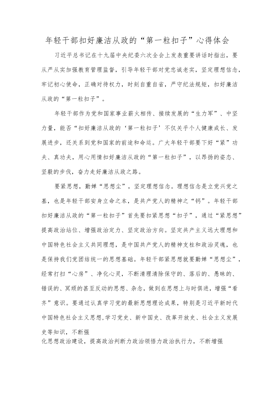 年轻干部扣好廉洁从政的“第一粒扣子”心得体会.docx_第1页