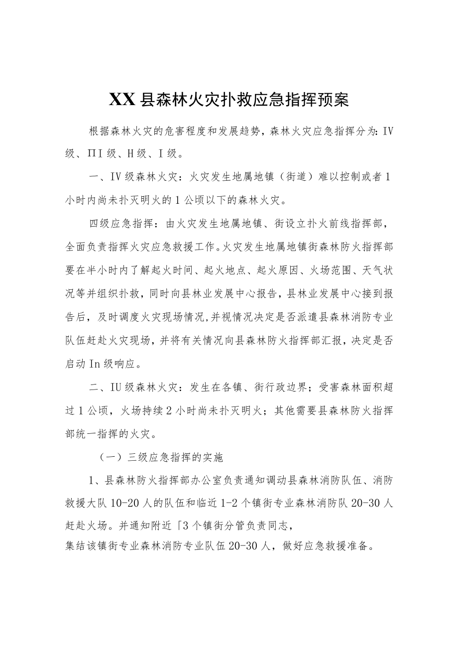 XX县森林火灾扑救应急指挥预案.docx_第1页