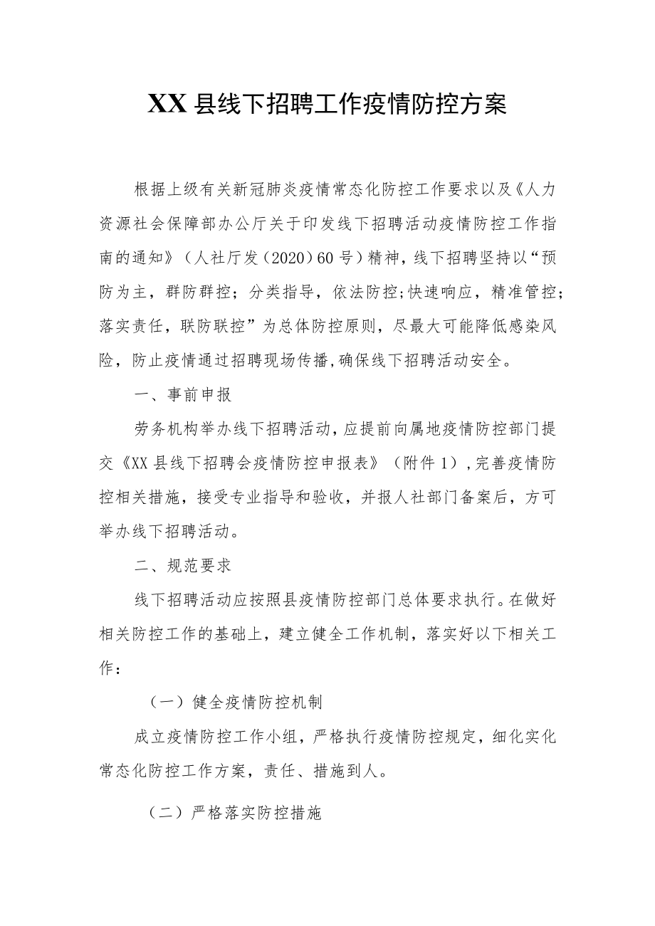 XX县线下招聘工作疫情防控方案.docx_第1页