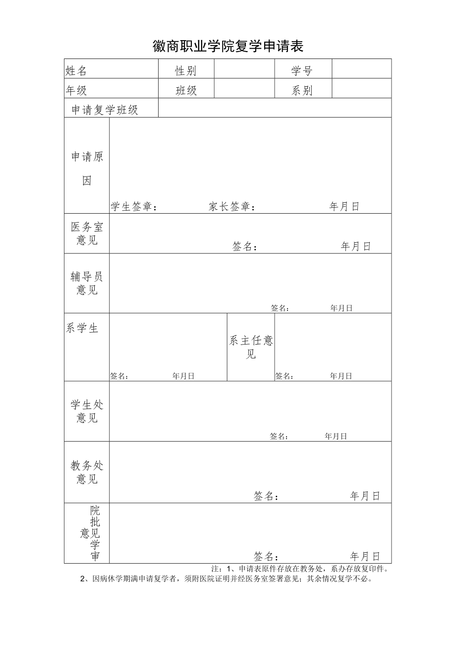 漳州职业技术学院复学申请表.docx_第1页