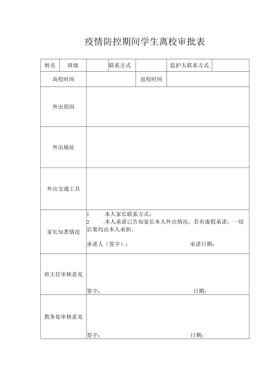 疫情防控期间学生离校审批表.docx_第1页