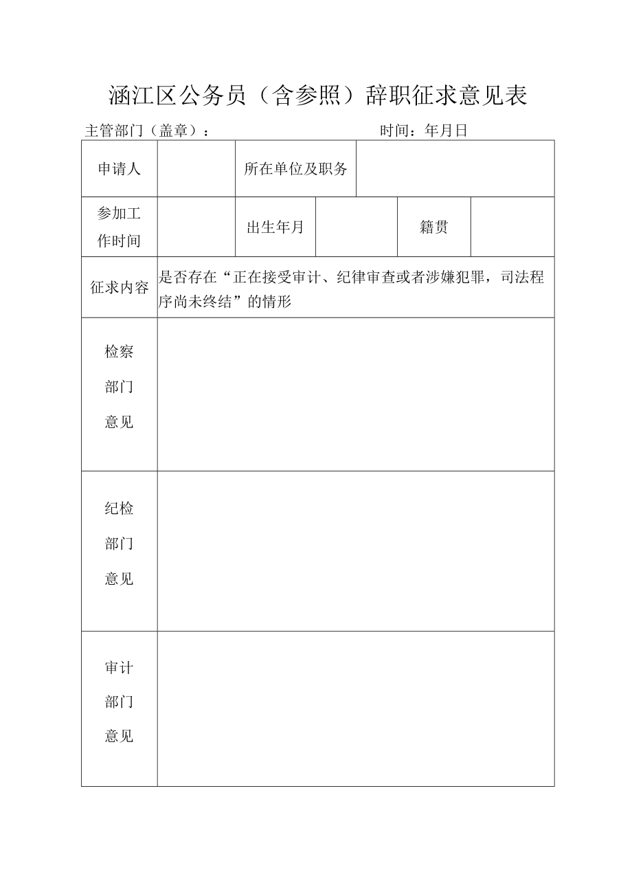 涵江区公务员（含参照）辞职征求意见表.docx_第1页