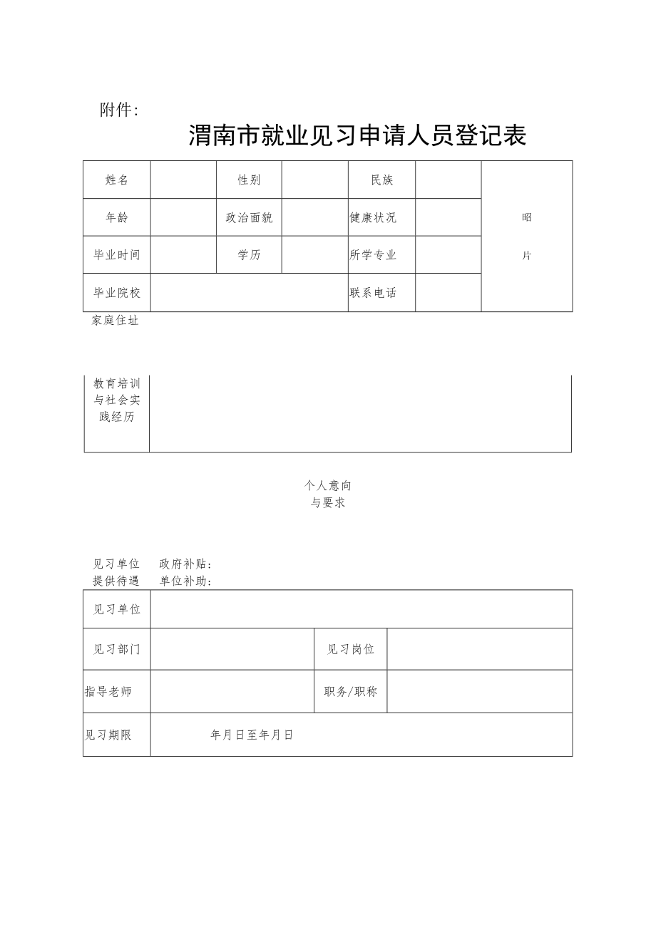 渭南市就业见习申请人员登记表.docx_第1页