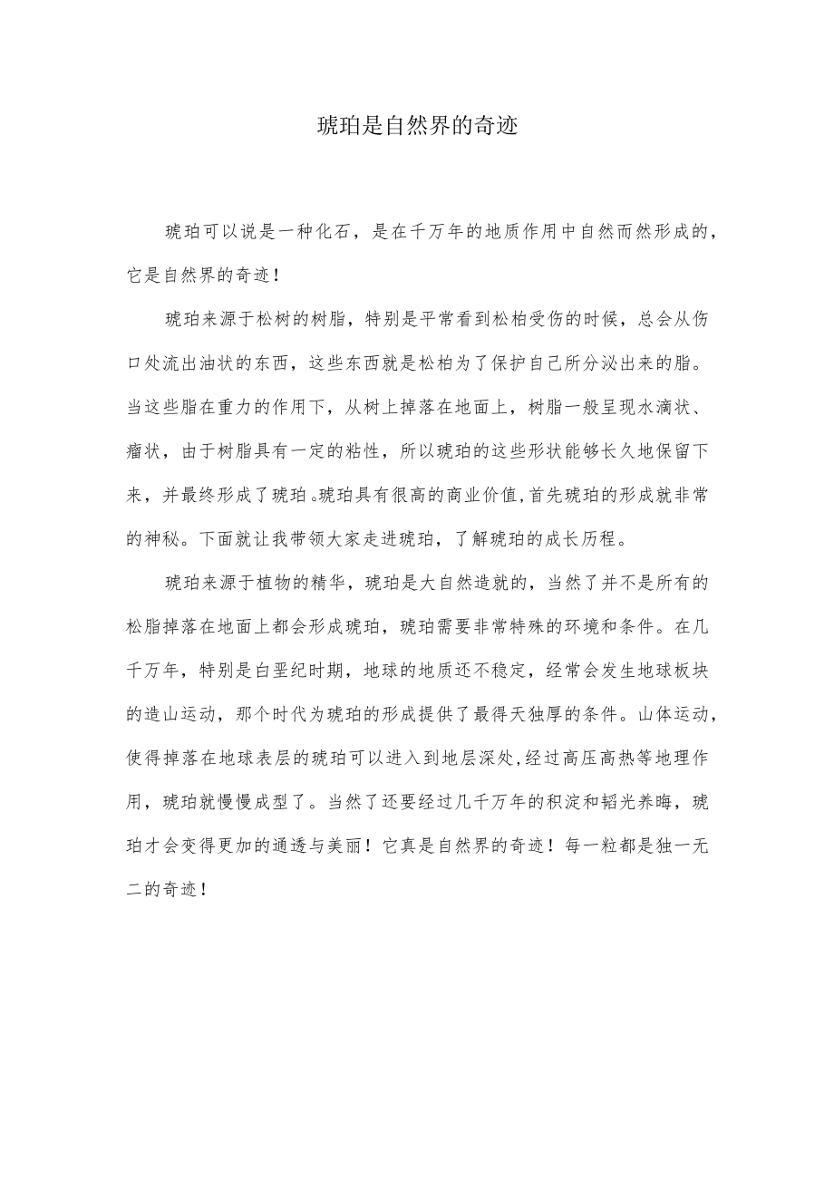 琥珀是自然界的奇迹作文350字.docx_第1页