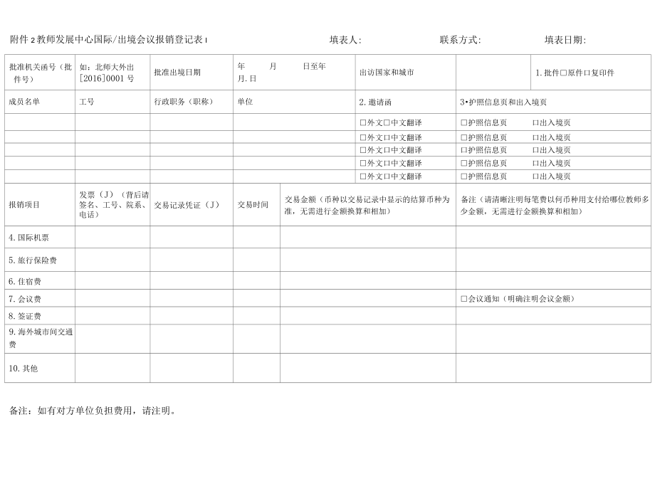 附件2 教师发展中心国际出境会议报销登记表 填表人 联系.docx_第1页