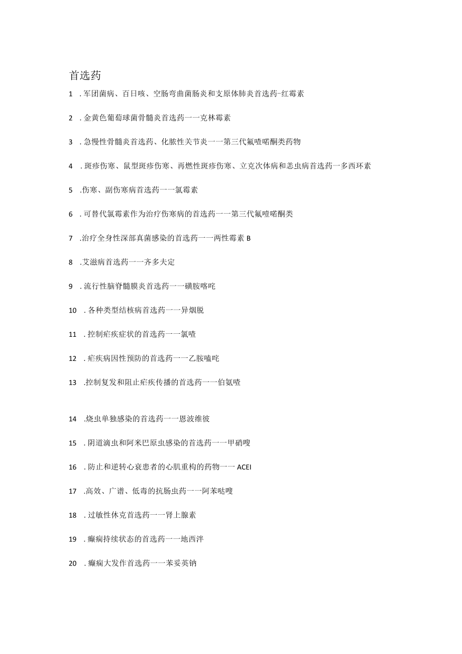 药理学最全的首选药、解毒药(考试重点).docx_第1页