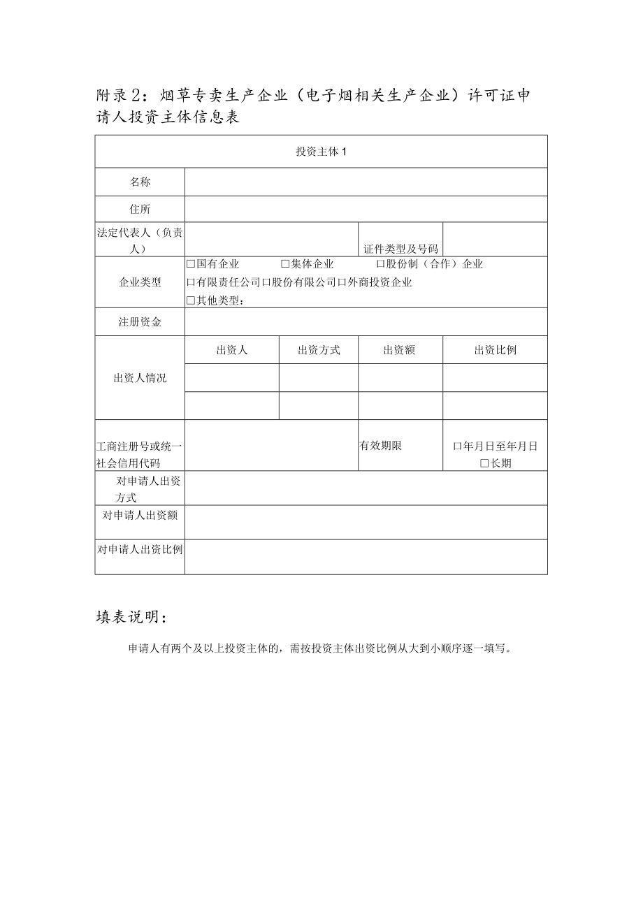 （电子烟相关生产企业）许可证申请人投资主体信息表.docx_第1页