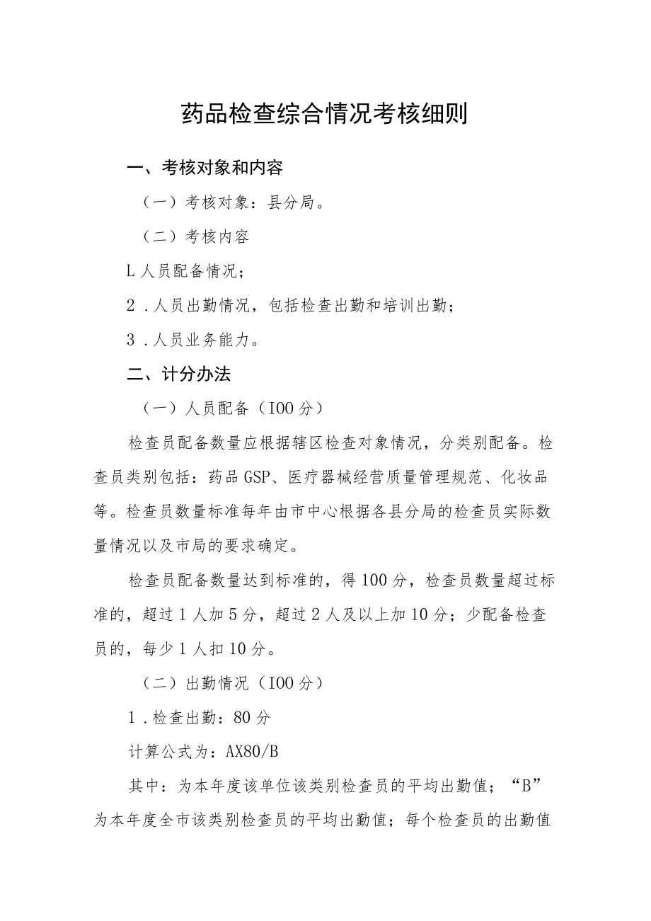 药品检查综合情况考核细则.docx_第1页