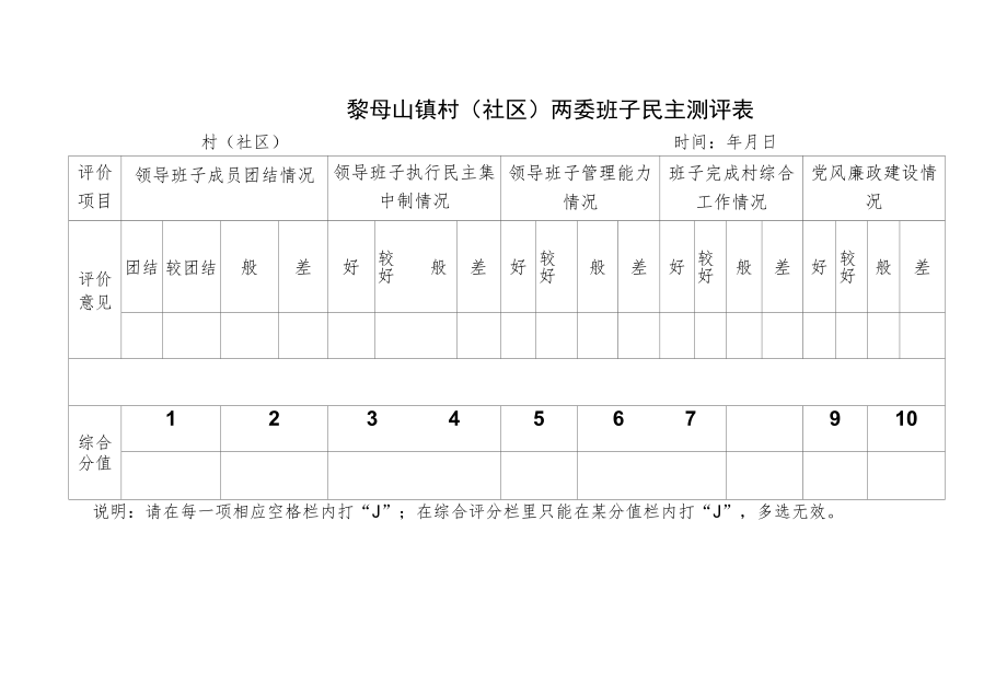 黎母山镇村社区两委班子民主测评表.docx_第1页