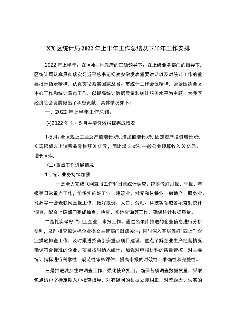 统计局2022年上半年工作总结及下半年工作安排.docx_第1页