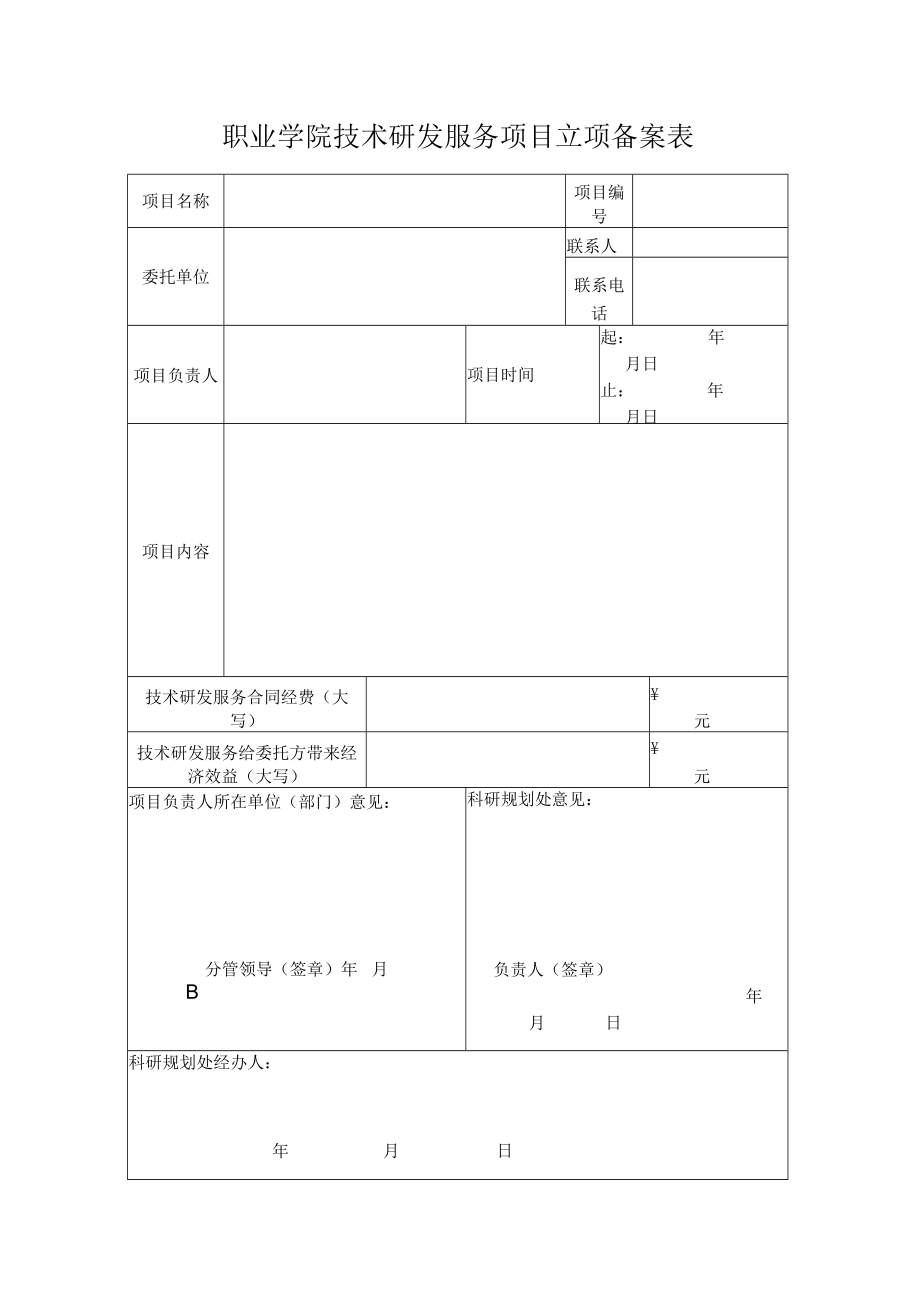 职业学院技术研发服务项目立项备案表.docx_第1页