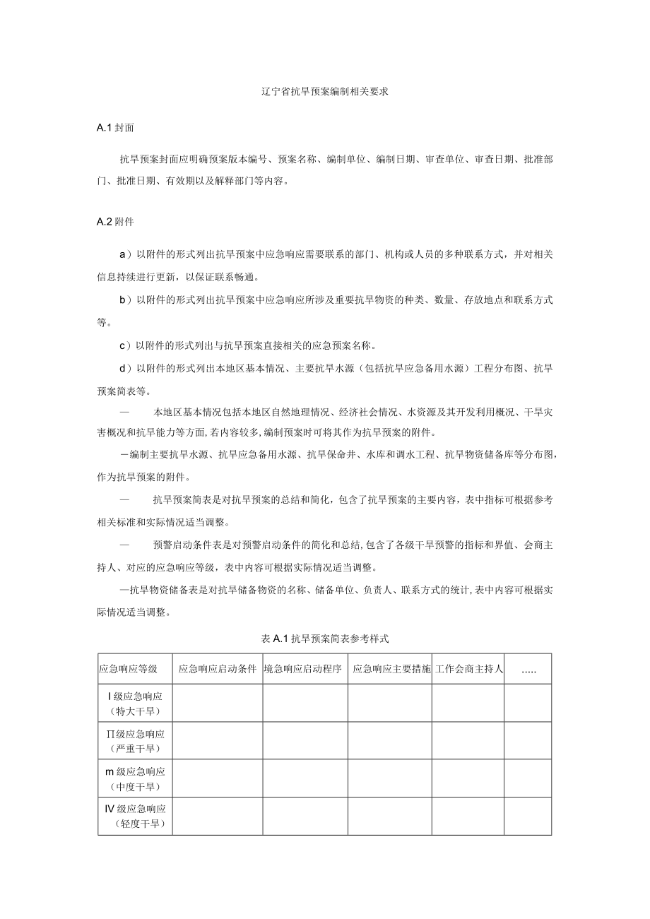 辽宁省抗旱预案编制相关要求.docx_第1页