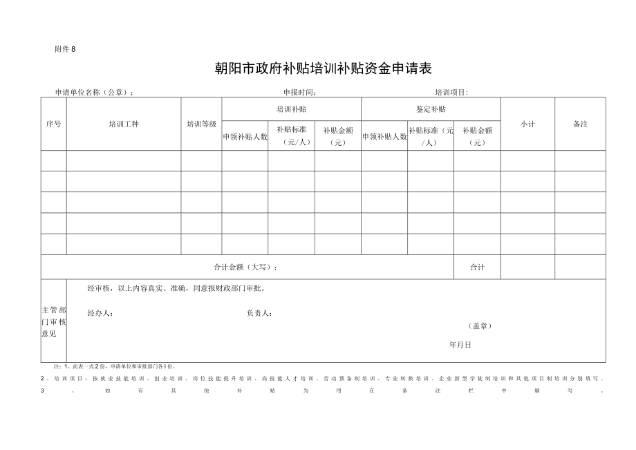 附件8：补贴资金申请表-补贴培训开班登记提交材料.docx_第1页