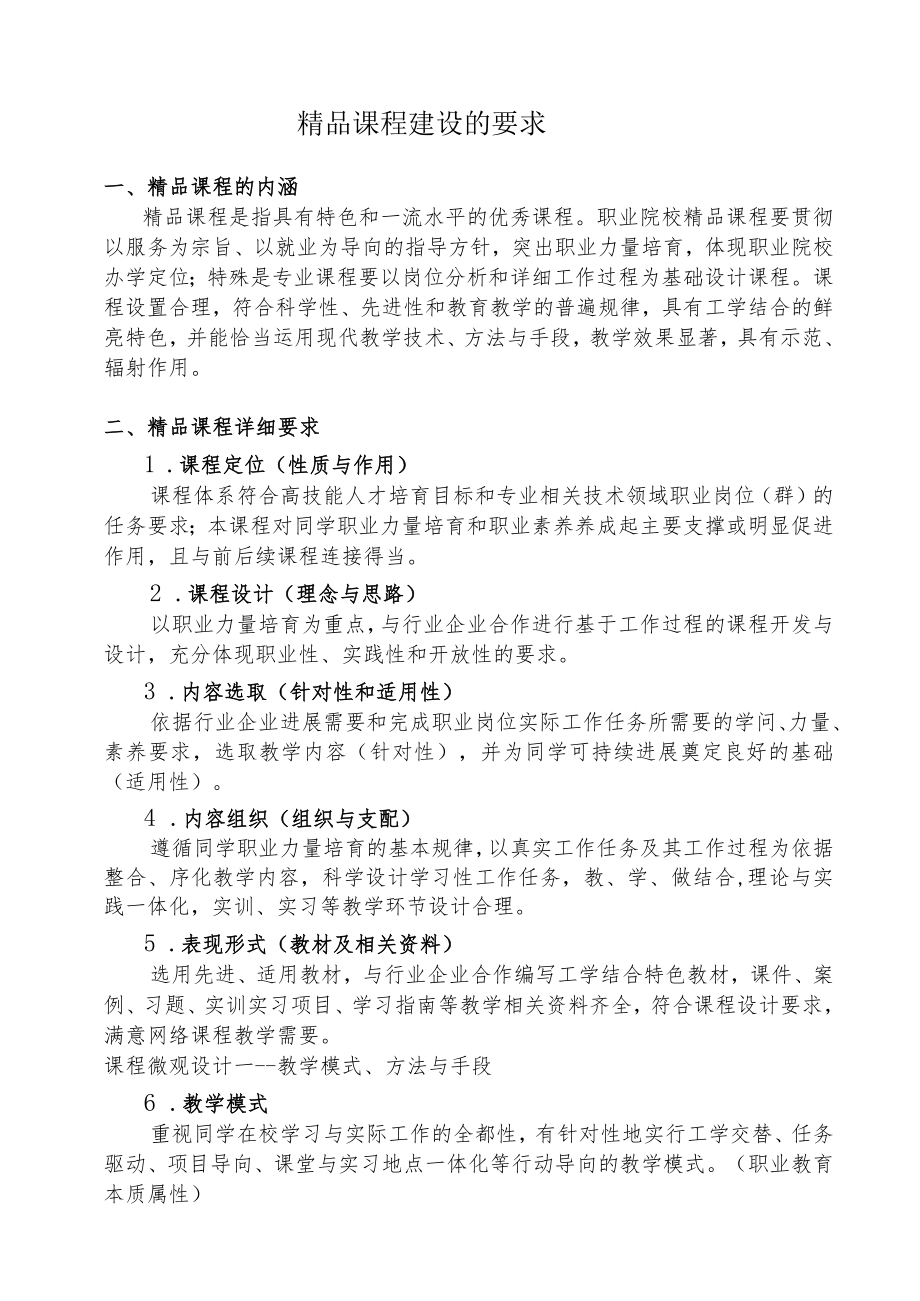 精品课程建设的要求.docx_第1页