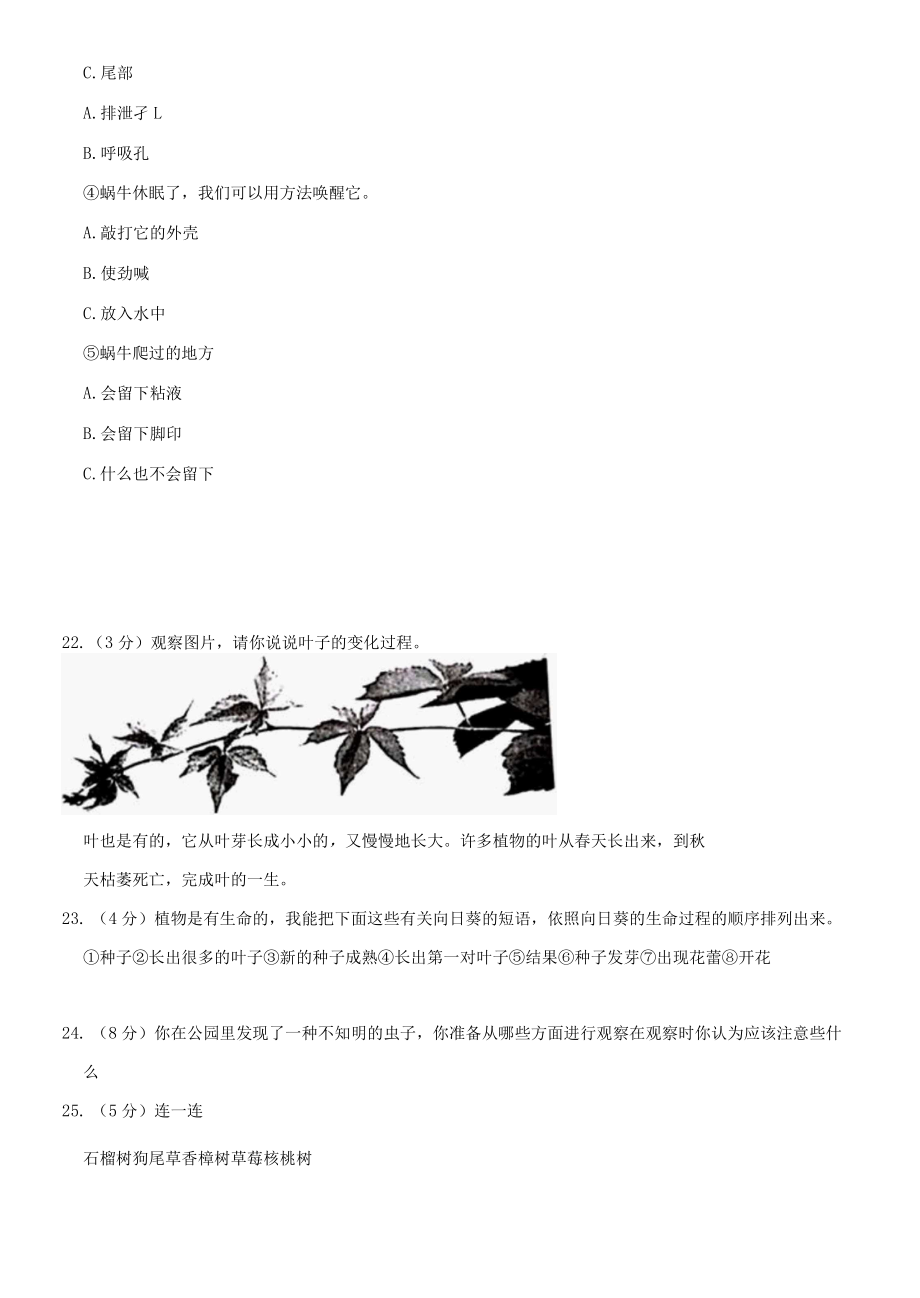 陕西省渭南市小学三年级（上）期中科学试卷.docx_第3页