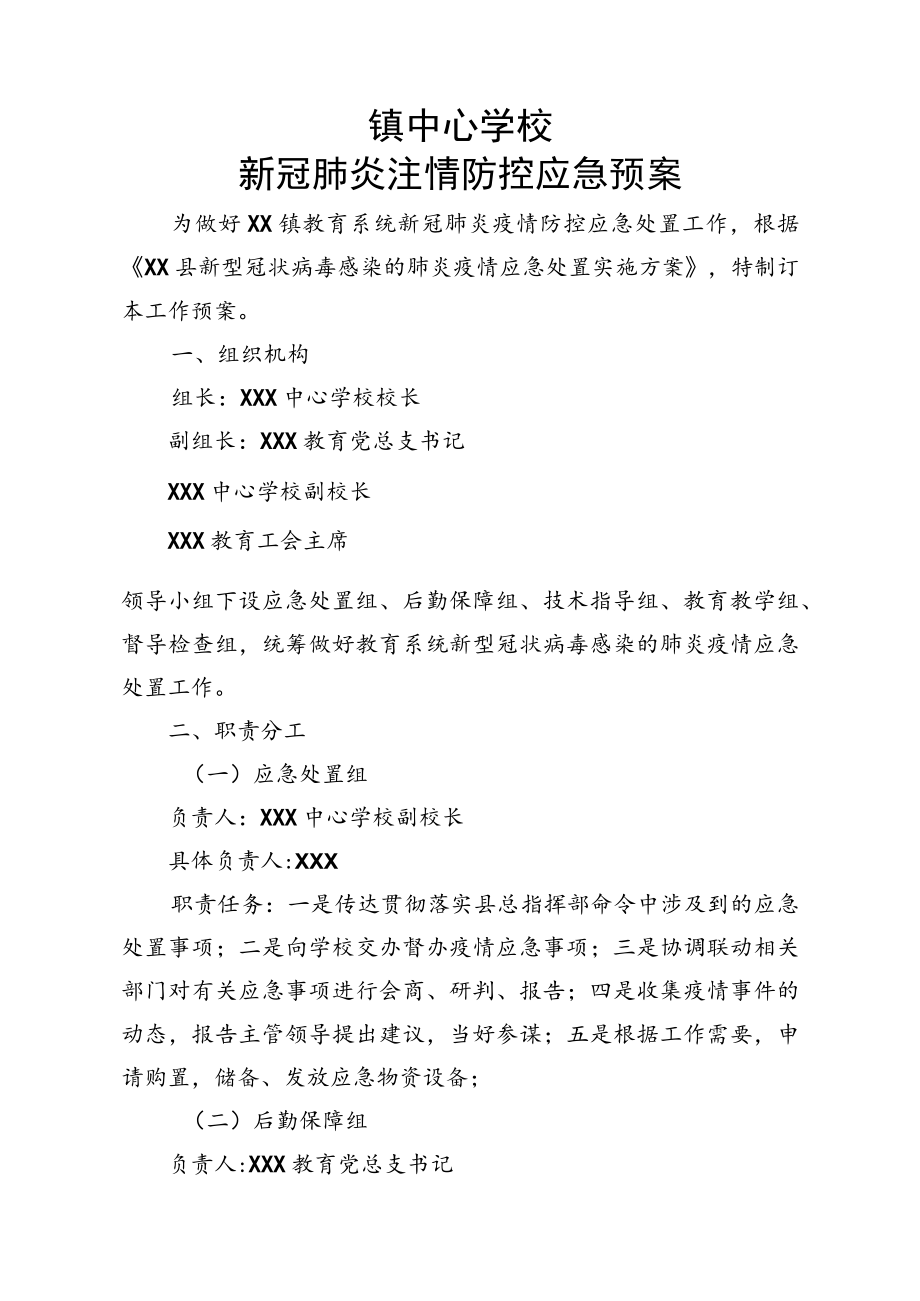 镇中心学校新冠肺炎疫情防控应急预案.docx_第1页