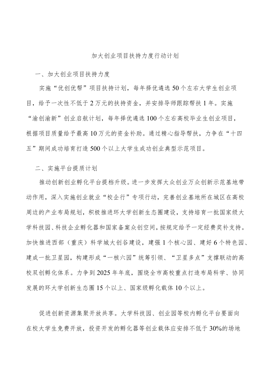 加大创业项目扶持力度行动计划.docx_第1页