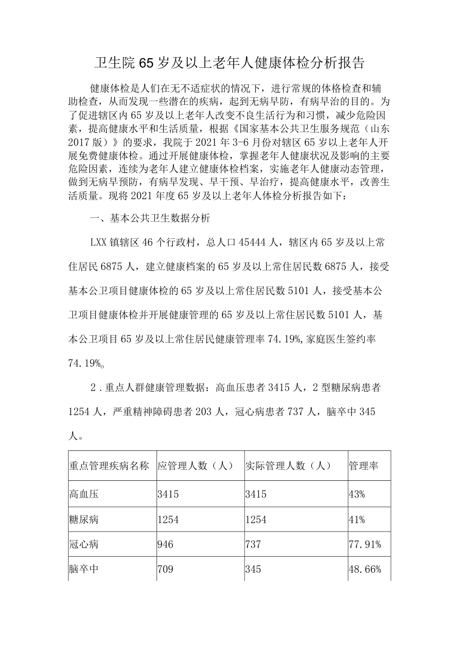 卫生院65岁及以上老年人健康体检分析报告.docx_第1页