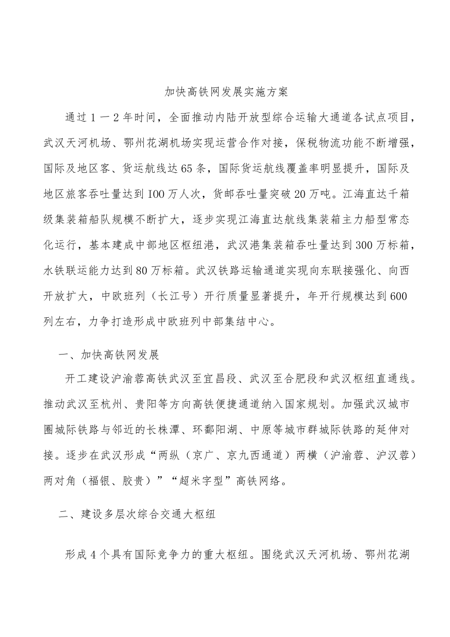 加快高铁网发展实施方案.docx_第1页