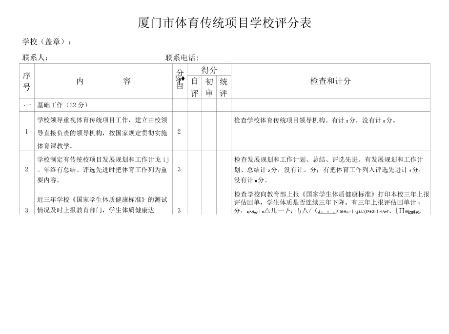 厦门市体育传统项目学校评分表.docx_第1页