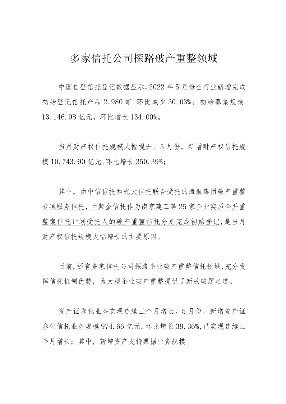 多家信托公司探路破产重整领域.docx_第1页