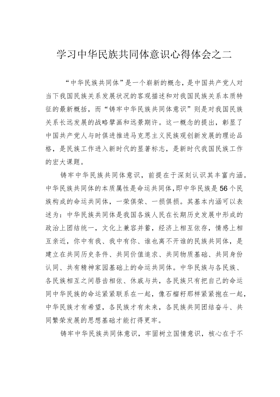 学习中华民族共同体意识心得体会之二.docx_第1页