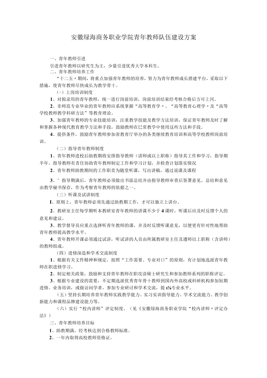 安徽绿海商务职业学院青年教师队伍建设方案.docx_第1页