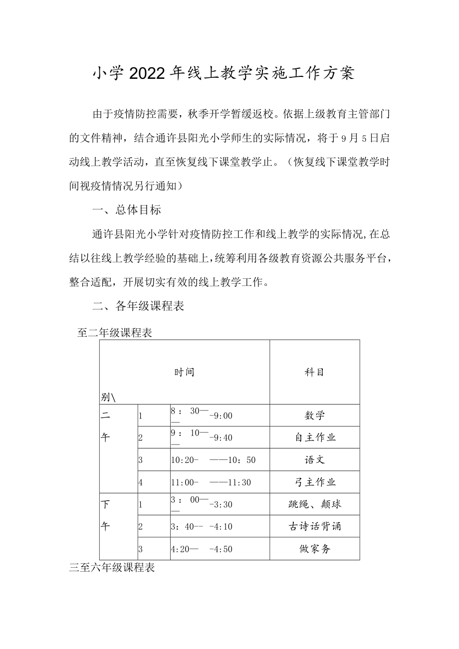 小学2022年线上教学实施工作方案.docx_第1页