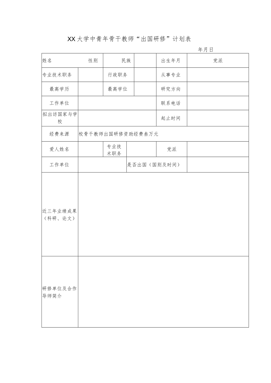 大学中青年骨干教师“出国研修”计划表.docx_第1页