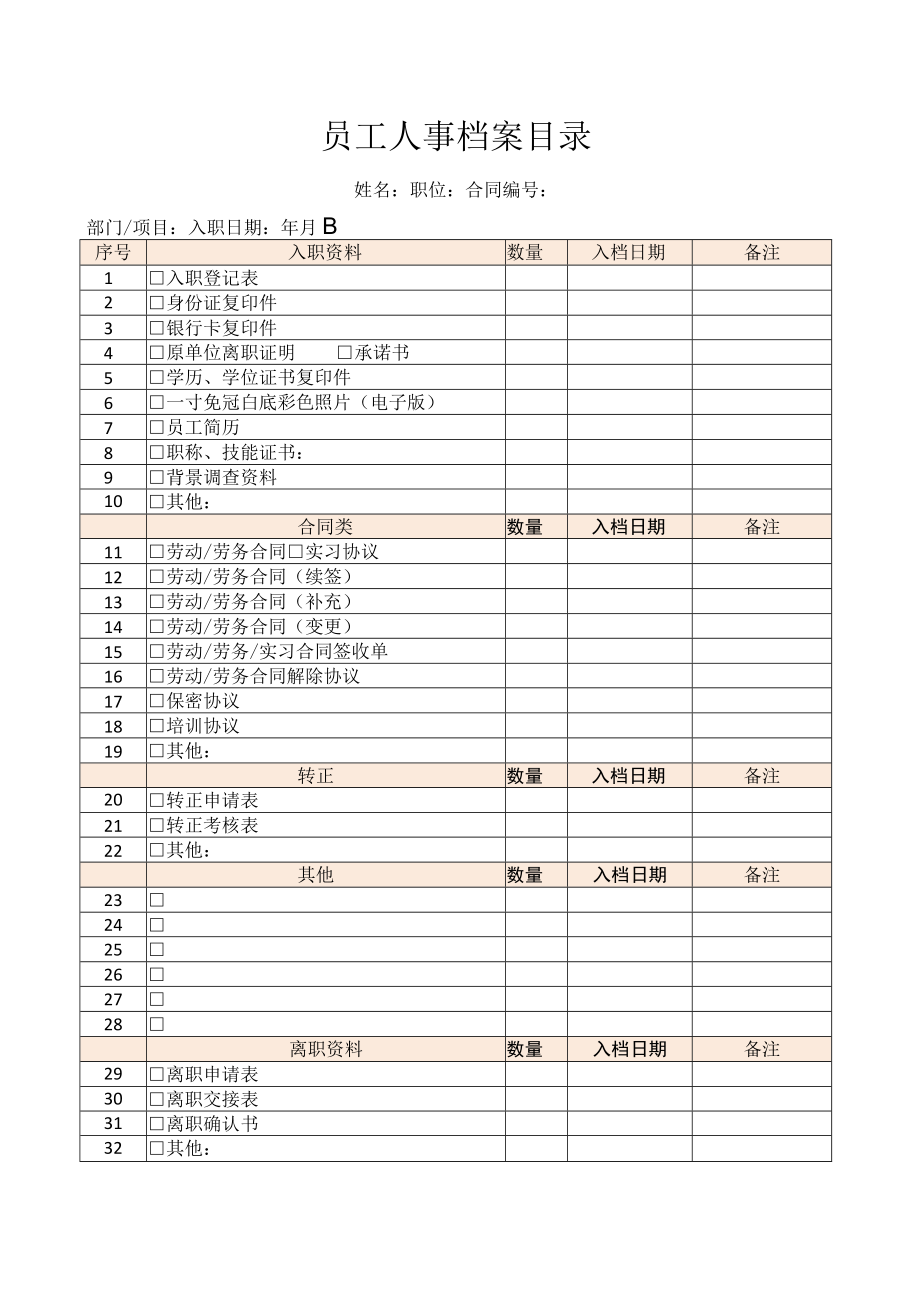 员工人事档案目录（推荐范本）.docx_第1页