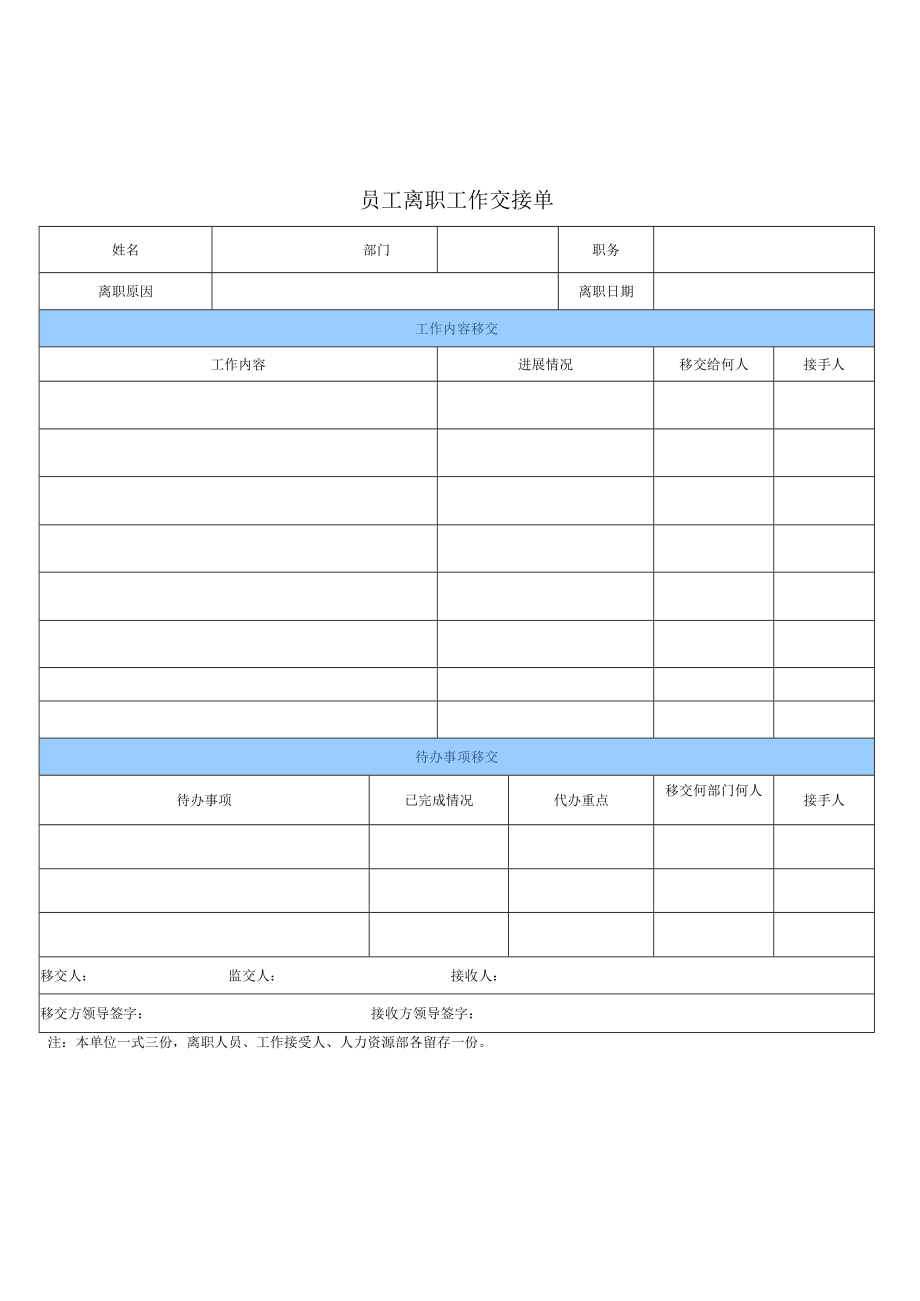 员工离职工作交接单.docx_第1页