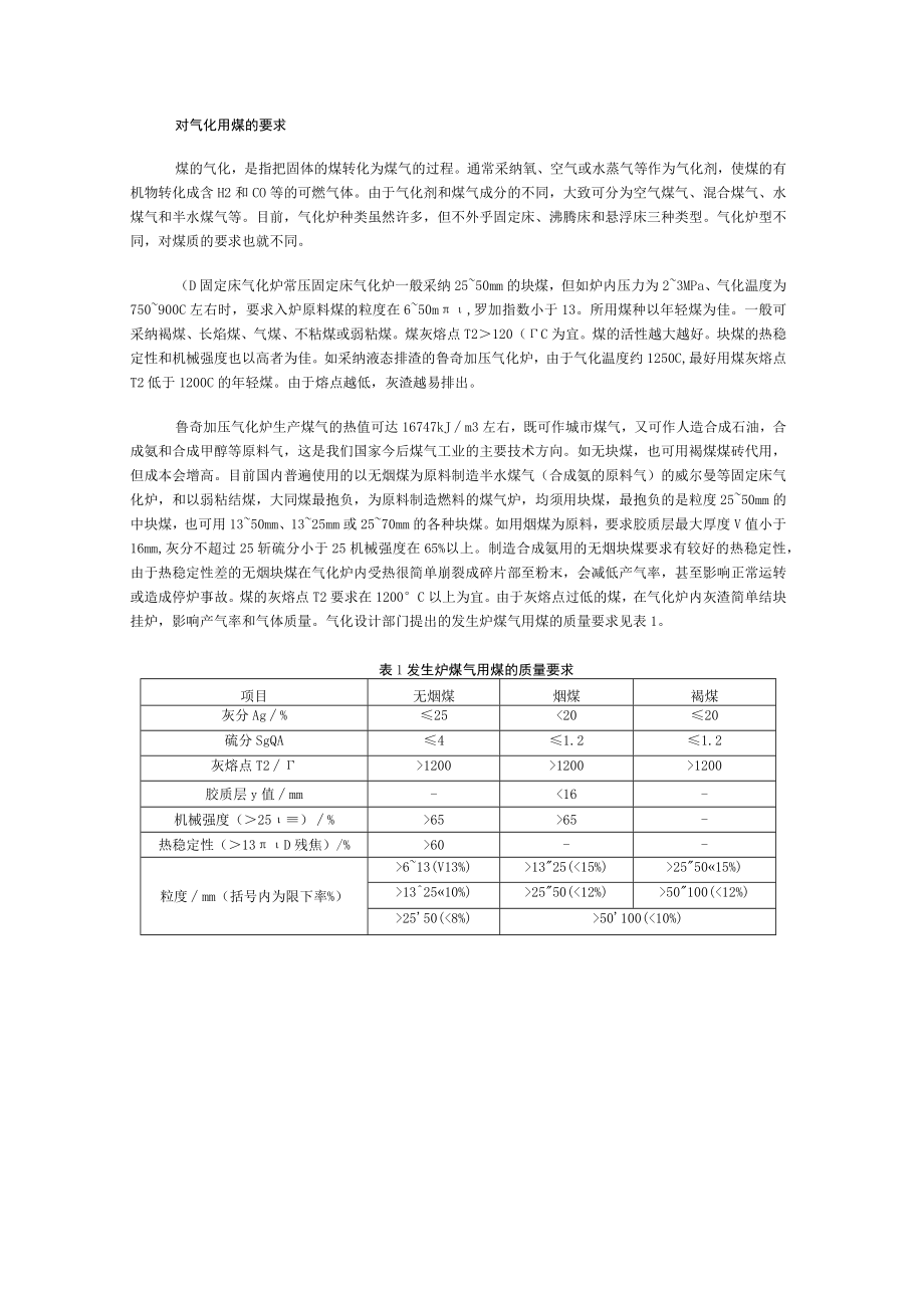 对气化用煤的要求.docx_第1页