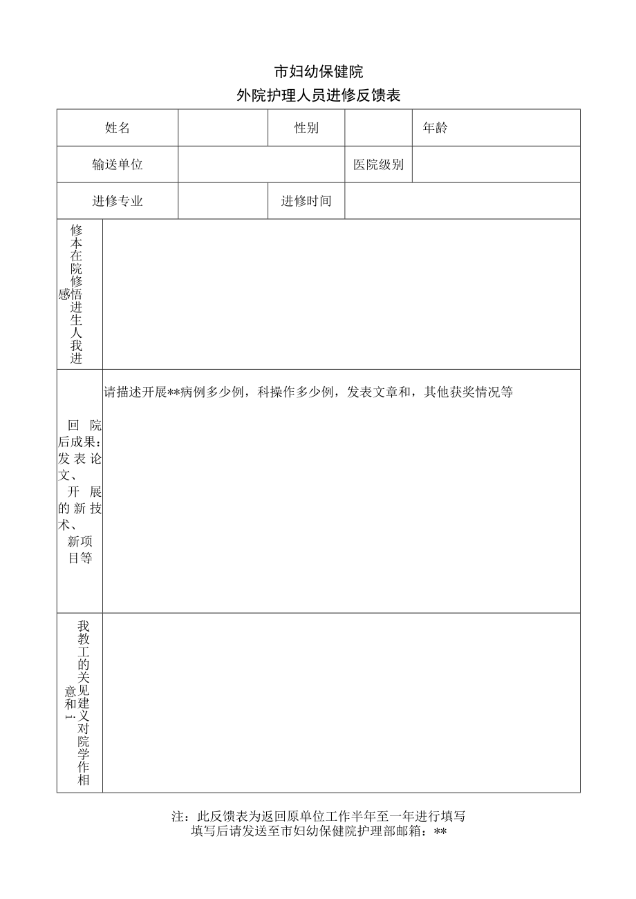 外院护理人员进修反馈表.docx_第1页