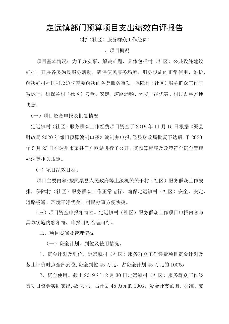 定远镇部门预算项目支出绩效自评报告.docx_第1页