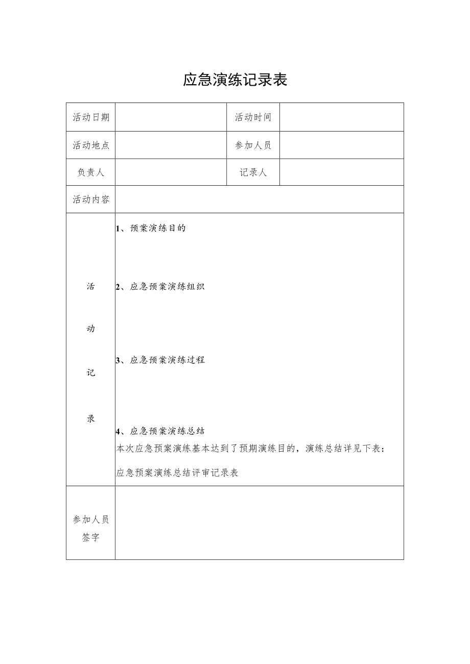 2022《应急演练记录表》模板.docx_第1页