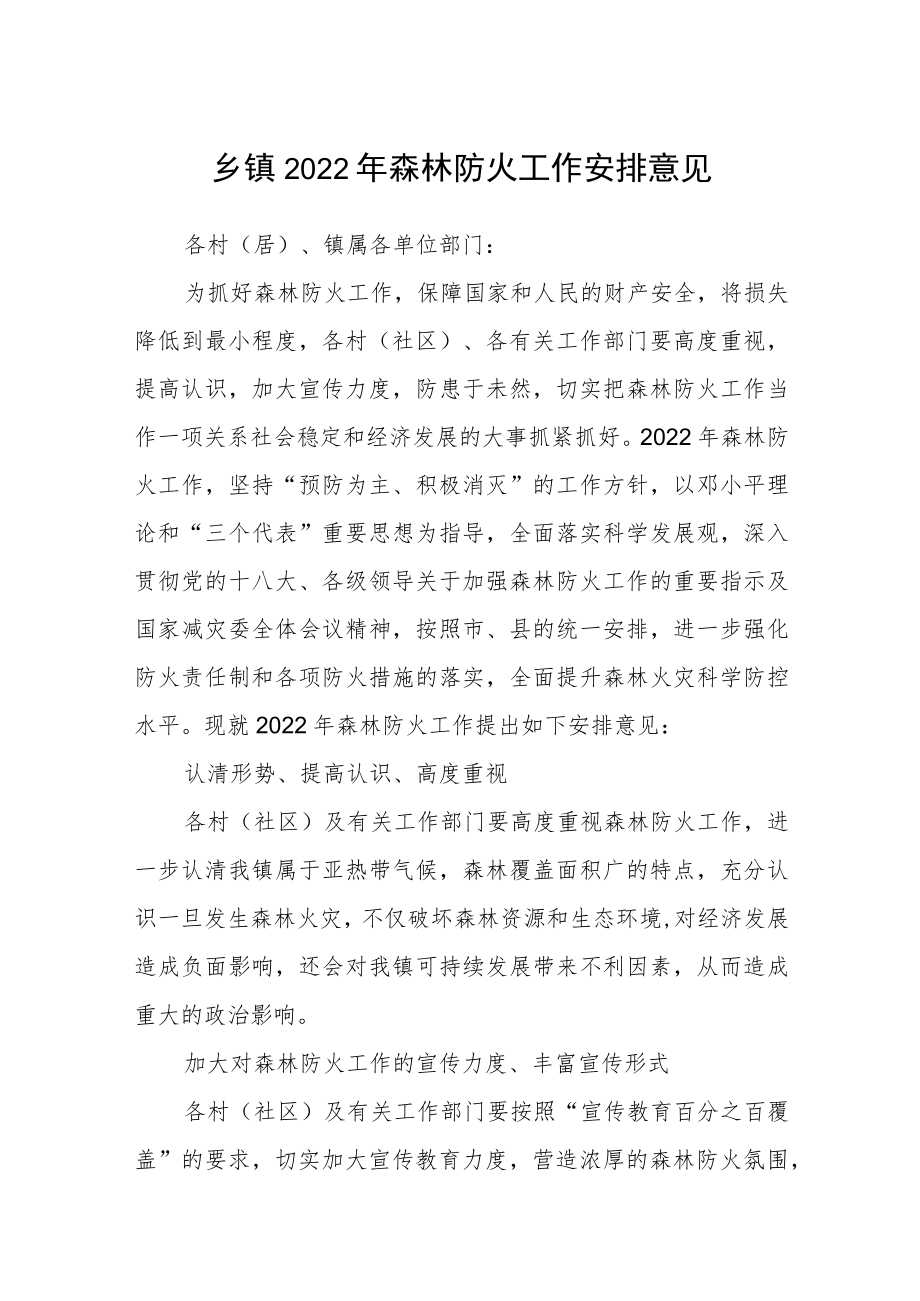 乡镇2022年森林防火工作安排意见.docx_第1页