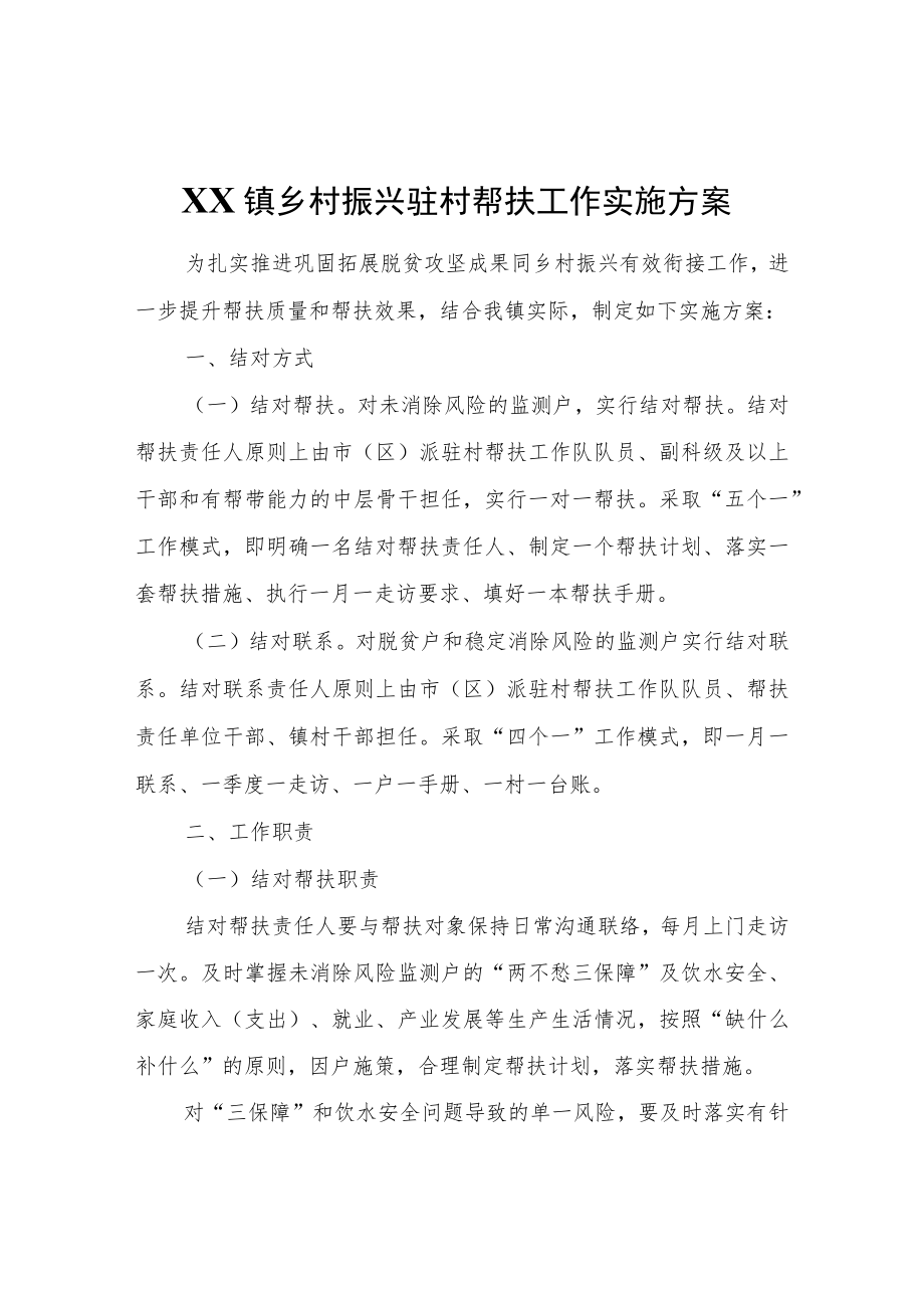 XX镇乡村振兴驻村帮扶工作实施方案.docx_第1页