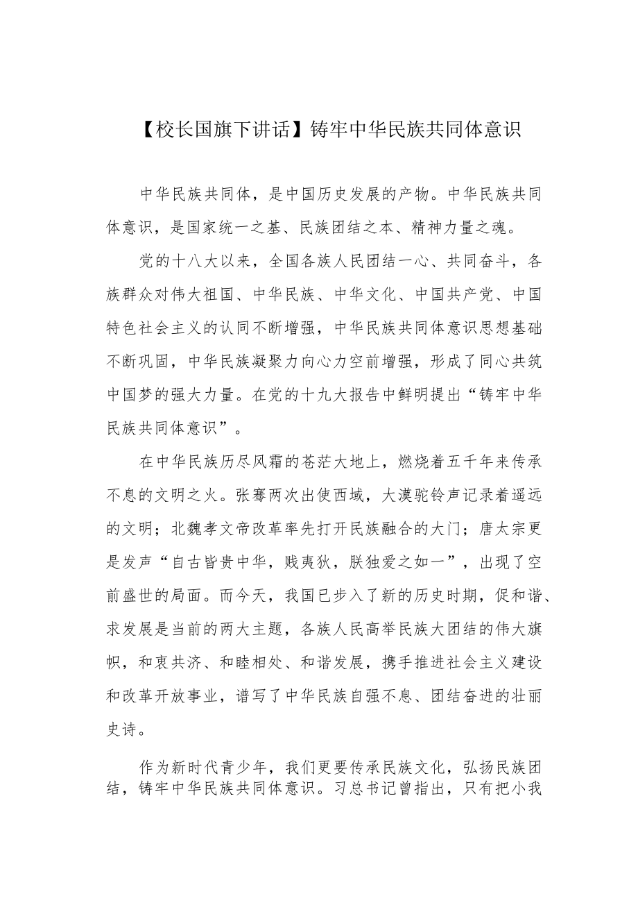 【校长国旗下讲话】铸牢中华民族共同体意识.docx_第1页