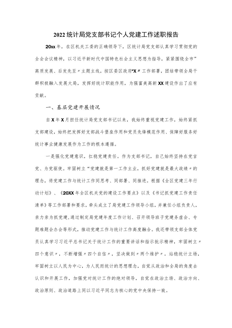 2022统计局党支部书记个人党建工作述职报告.docx_第1页