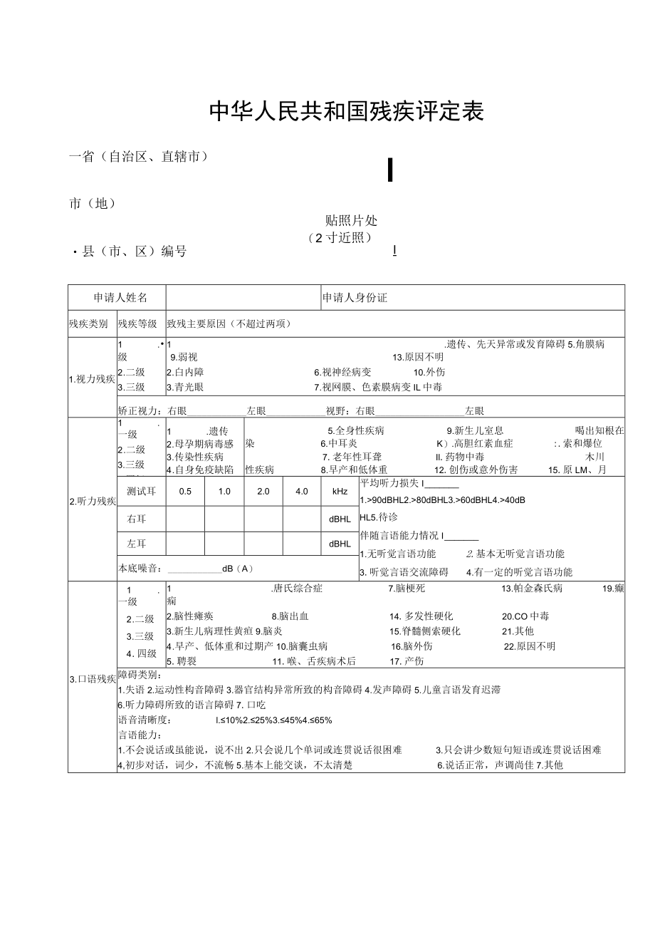 中华人民共和国残疾评定表.docx_第1页