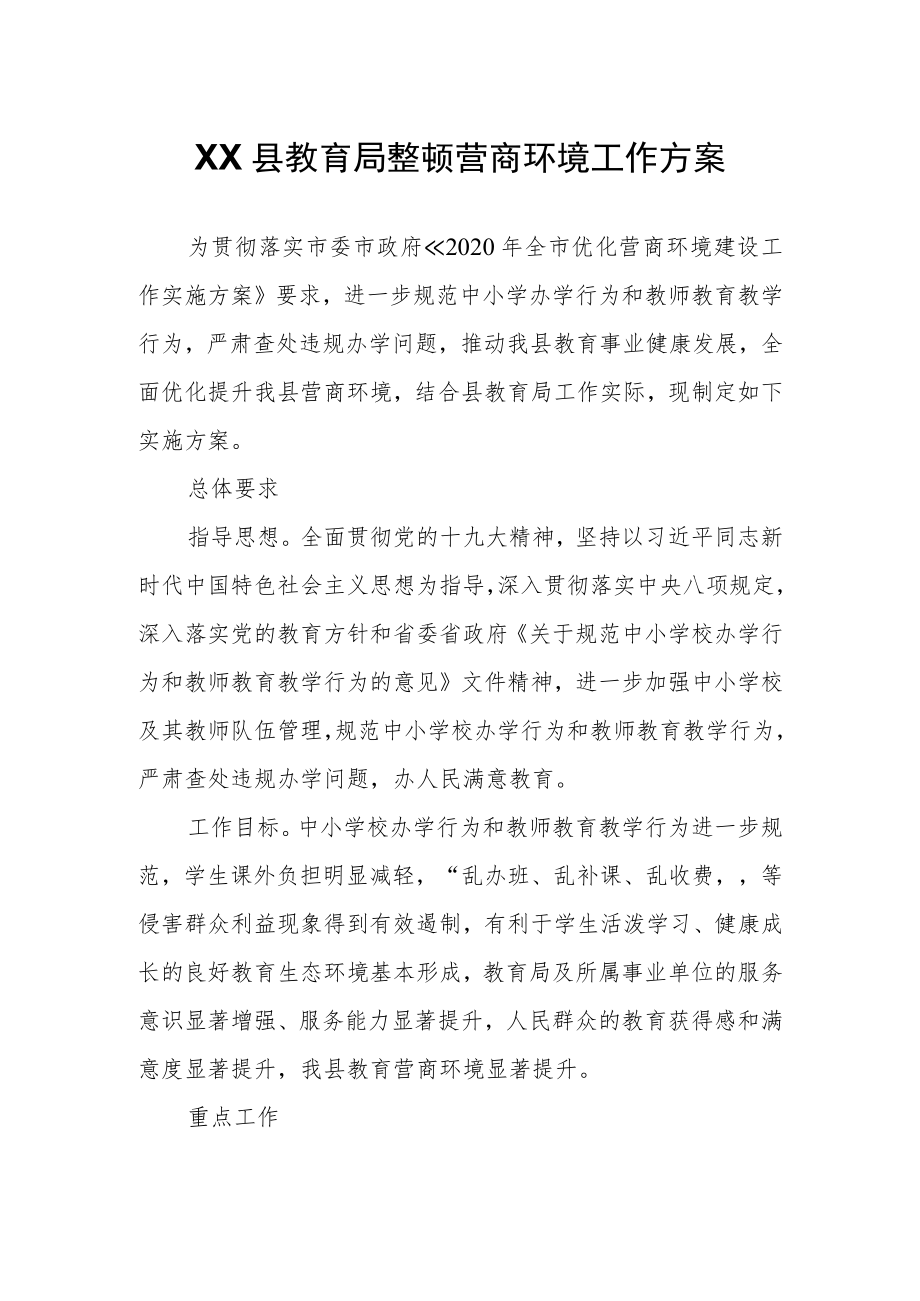 XX县教育局整顿营商环境工作方案.docx_第1页